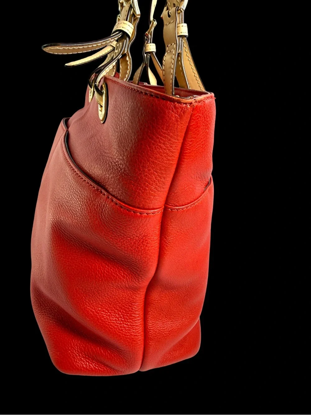Michael Kors Red Leather Tote with Cream Shoulder Straps